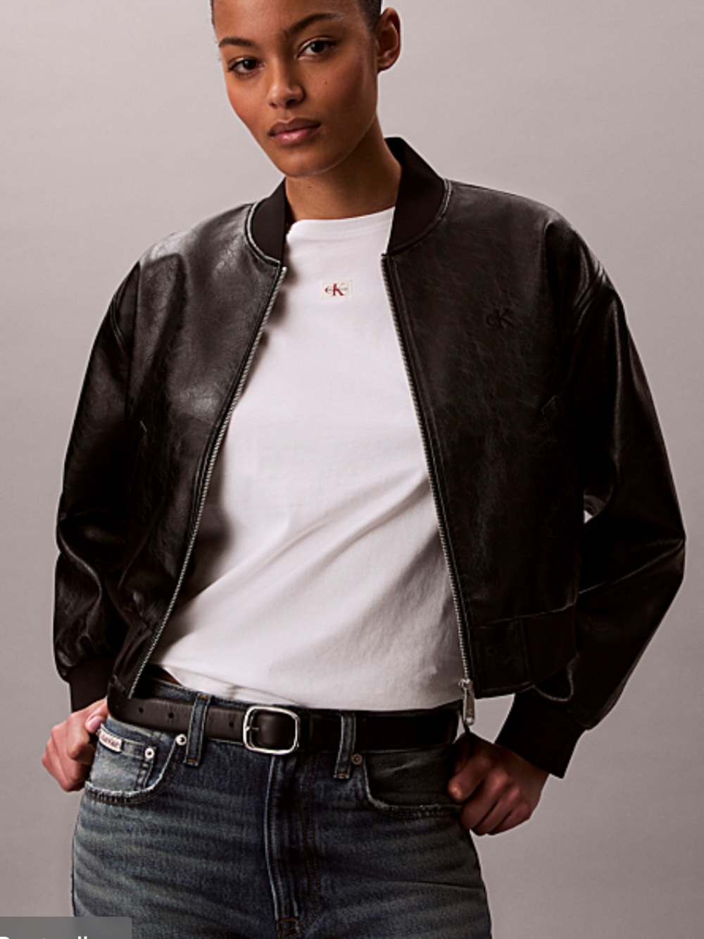 NEW🖤Calvin Klein Faux Leather Bomber Jacket $125